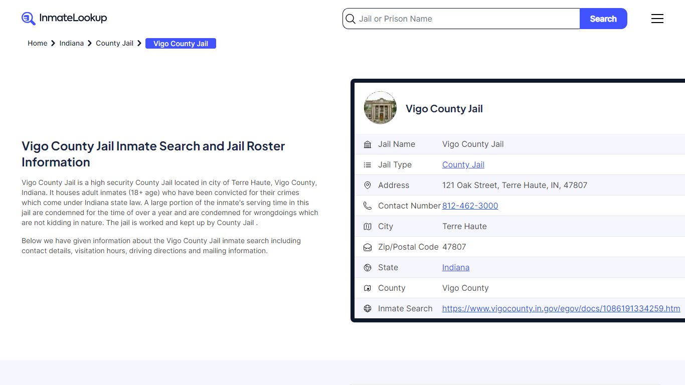 Vigo County Jail Inmate Search and Jail Roster Information - Inmate Lookup